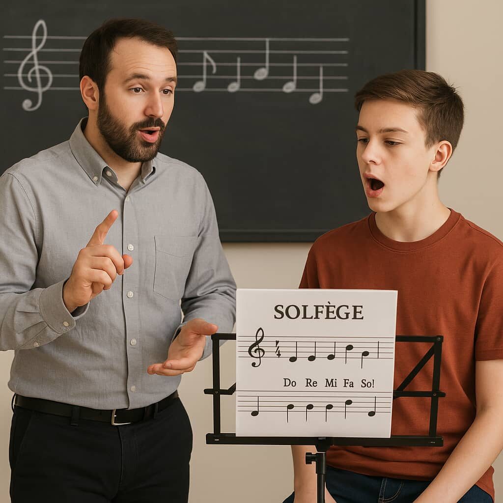 teacher with student are practicing solfege