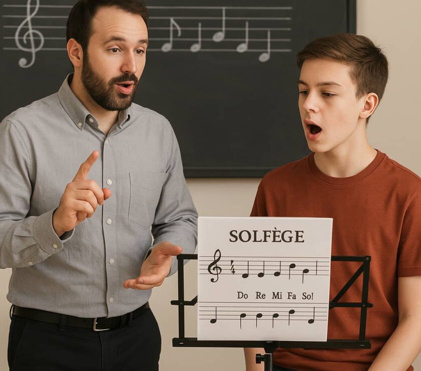 teacher with student are practicing solfege
