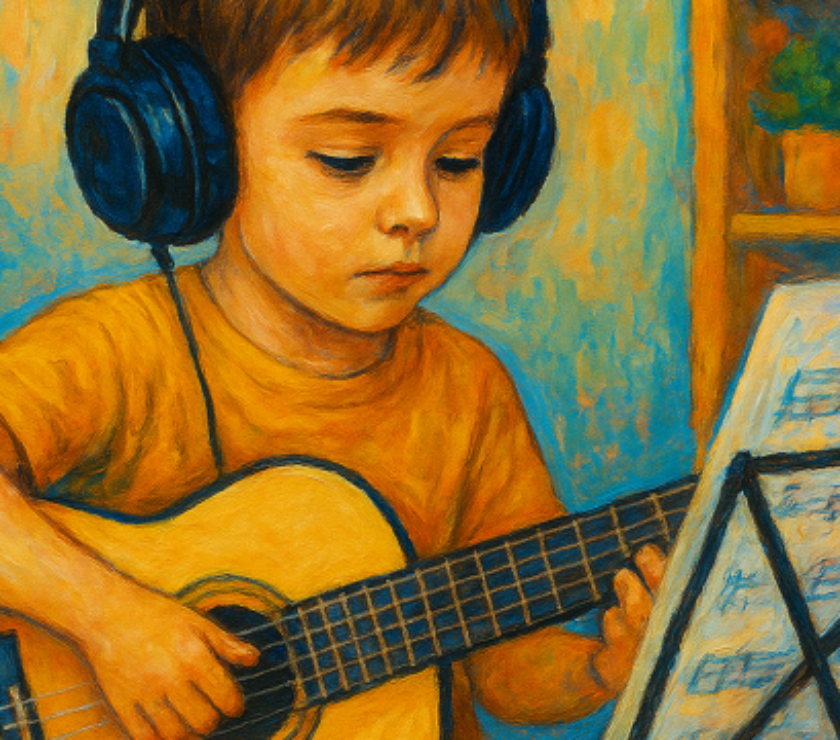 playing guitar at home