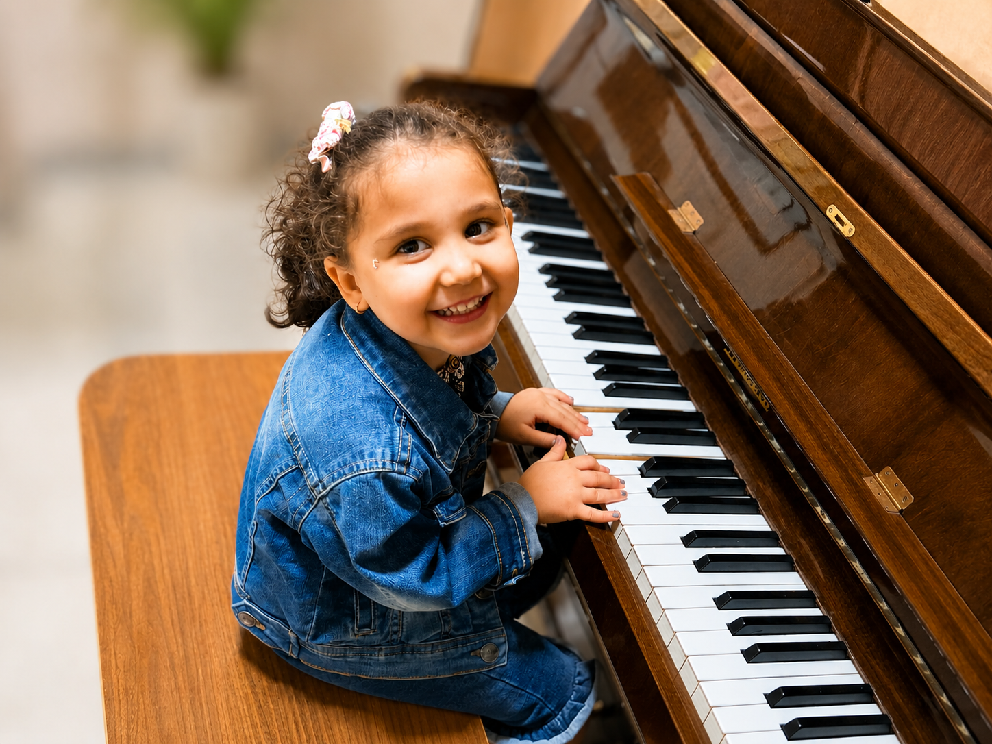 kid is enjoying her music class