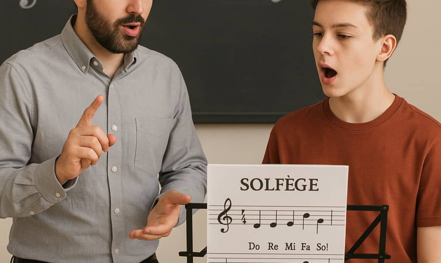 teacher with student are practicing solfege