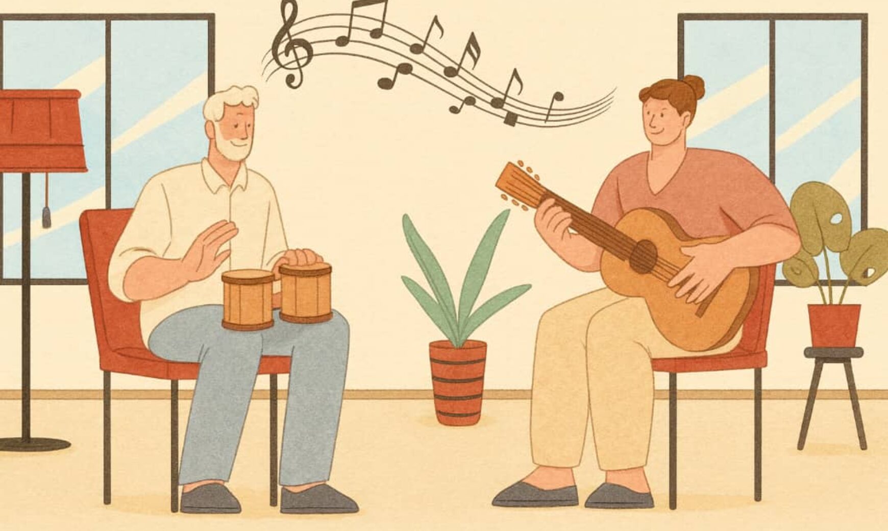 music class with old man and teacher