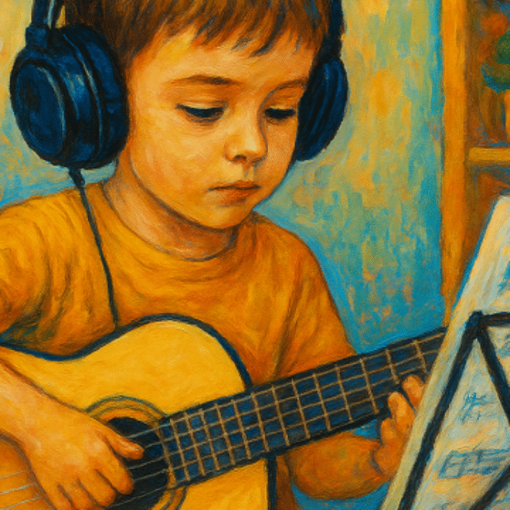 playing guitar at home